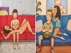 裸體也看膩了…16個「空間裡只剩下2個人時」的最真實情侶日常插畫