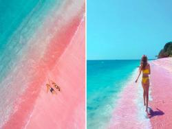 仙女住的地方！秘境小島藏「浪漫粉紅漸層沙灘」　粉藍絕美漸層「海浪打上來是粉紅色的」❤